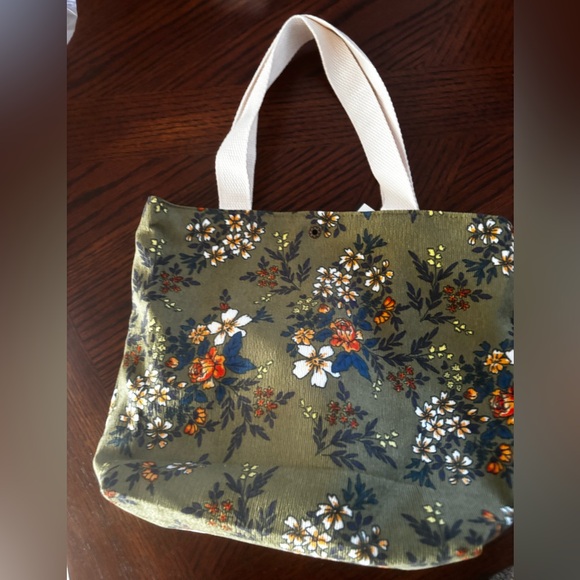 Vintage Artistic Floral Corduroy Tote-Olive - Picture 4 of 6